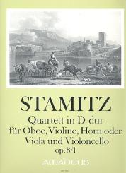 Stamitz, Karl Philipp: Quartett D-Dur op.8,1 für Oboe, Violine, Horn (Viola) und Violoncello, Partitur und Stimmen 