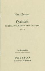 Zender, Hans: Quintett op.3 (1950) für Flöte, Oboe, Klarinette, Horn und Fagott, Studienpartitur 